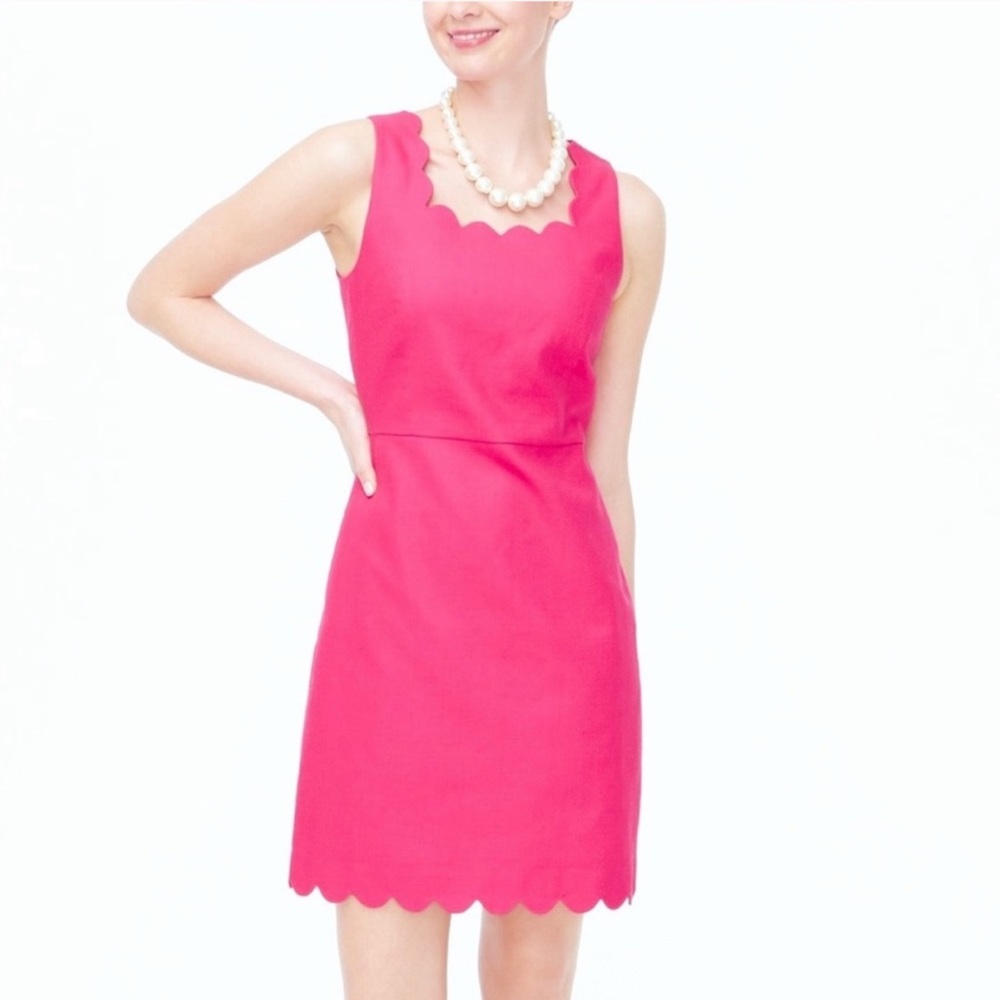 NWT J. Crew Scalloped Pink Basket Weave Cotton Dress 00